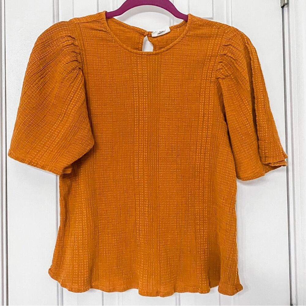 ANA • A New Approach Fall Rust Burnt Golden Orange Stitched Flutter Sleeve Top